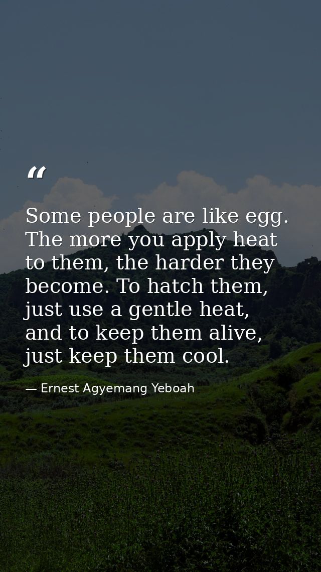 Some people are like egg. The more you apply heat to them, the harder they become. To hatch them, just use a gentle heat — Ernest Agyemang Yeboah