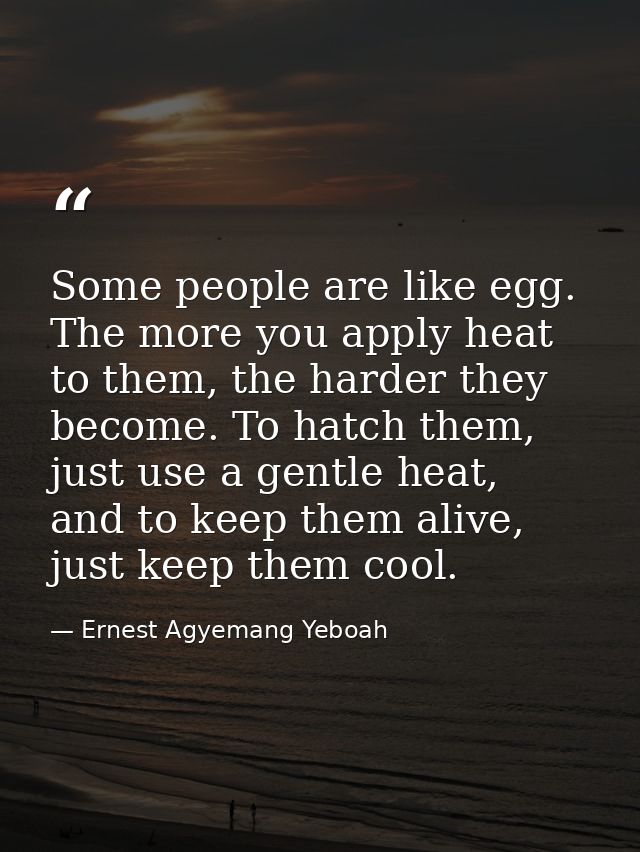 Some people are like egg. The more you apply heat to them, the harder they become. To hatch them, just use a gentle heat — Ernest Agyemang Yeboah