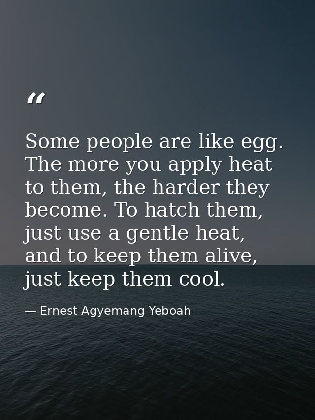 Some people are like egg. The more you apply heat to them, the harder they become. To hatch them, just use a gentle heat — Ernest Agyemang Yeboah