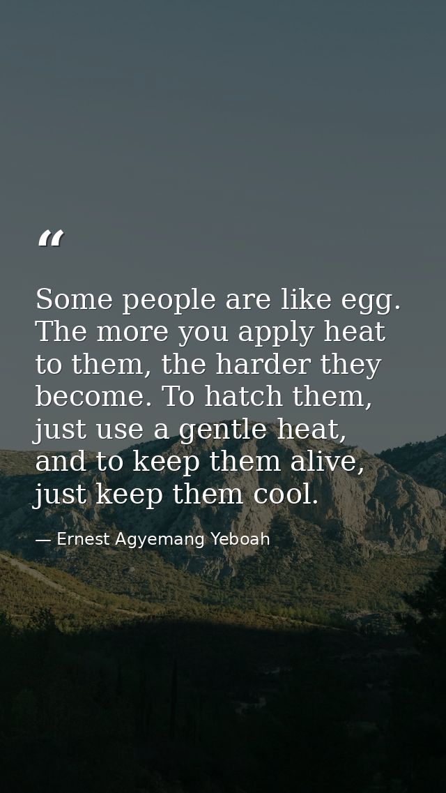 Some people are like egg. The more you apply heat to them, the harder they become. To hatch them, just use a gentle heat — Ernest Agyemang Yeboah
