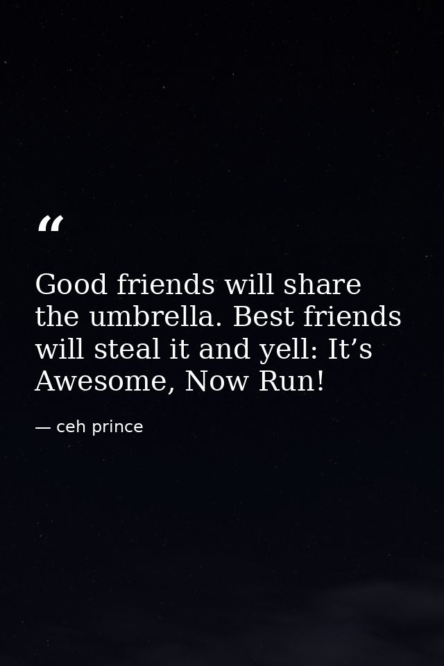 Good friends will share the umbrella. Best friends will steal it and yell: It’s Awesome, Now Run! — ceh prince