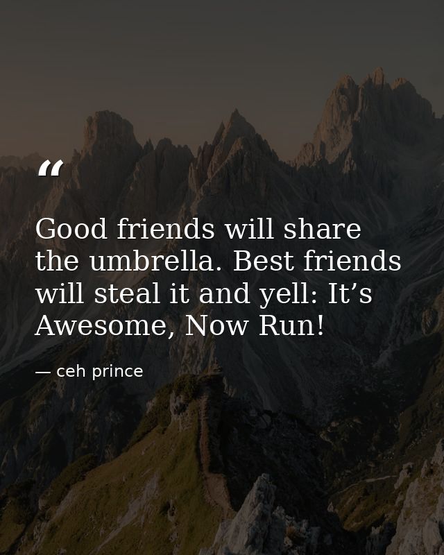 Good friends will share the umbrella. Best friends will steal it and yell: It’s Awesome, Now Run! — ceh prince