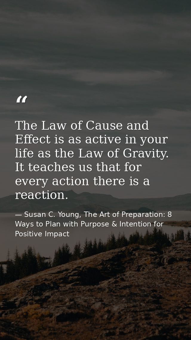 The Law of Cause and Effect is as active in your life as the Law of Gravity. It teaches us that for every action there i — Susan C. Young, The Art of Preparation: 8 Ways to Plan with Purpose & Intention for Positive Impact