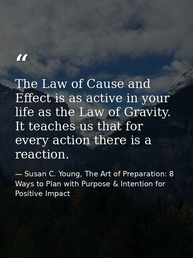 The Law of Cause and Effect is as active in your life as the Law of Gravity. It teaches us that for every action there i — Susan C. Young, The Art of Preparation: 8 Ways to Plan with Purpose & Intention for Positive Impact