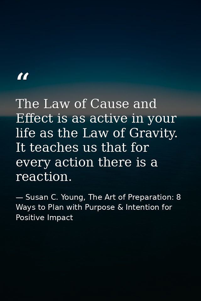 The Law of Cause and Effect is as active in your life as the Law of Gravity. It teaches us that for every action there i — Susan C. Young, The Art of Preparation: 8 Ways to Plan with Purpose & Intention for Positive Impact