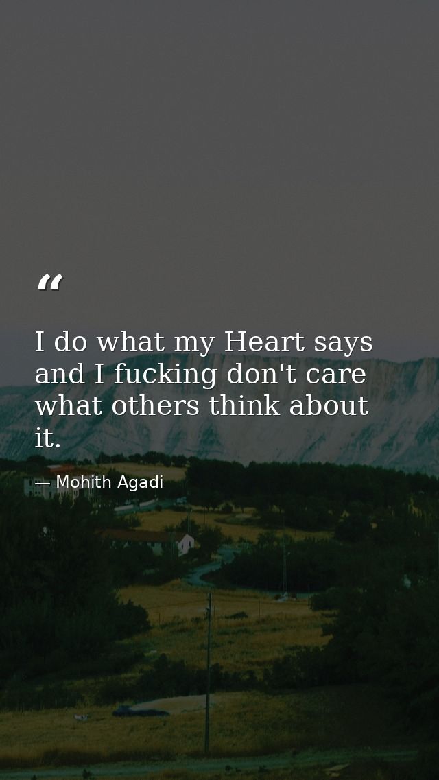 I do what my Heart says and I fucking don't care what others think about it. — Mohith Agadi