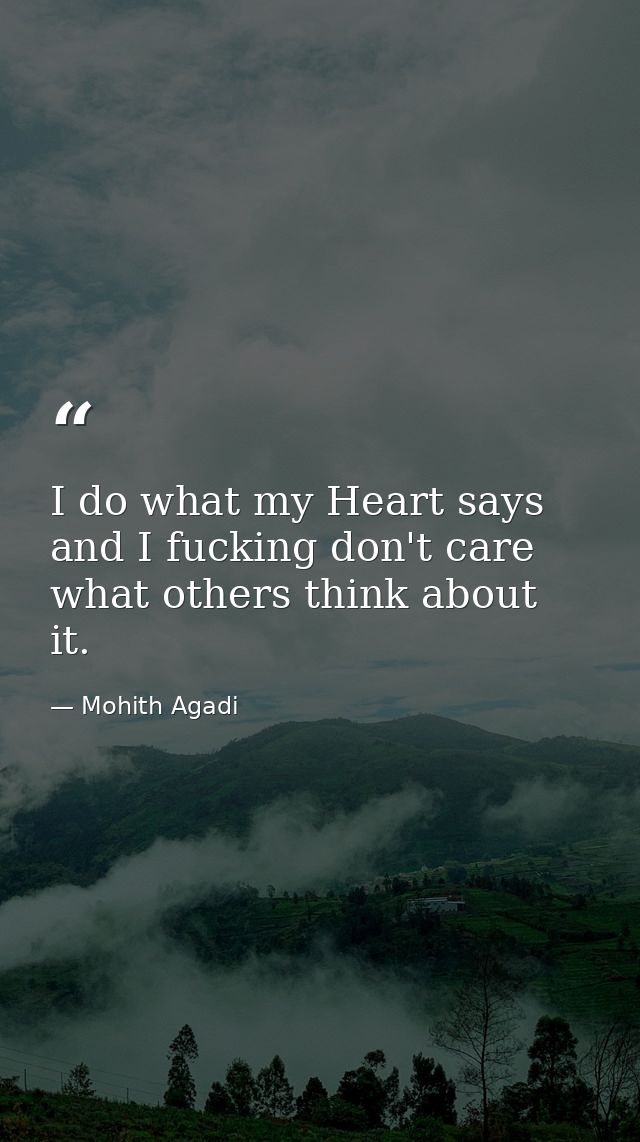 I do what my Heart says and I fucking don't care what others think about it. — Mohith Agadi