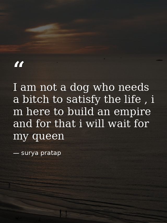 I am not a dog who needs a bitch to satisfy the life , i m here to build an empire and for that i will wait for my queen — surya pratap
