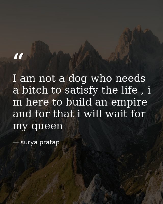 I am not a dog who needs a bitch to satisfy the life , i m here to build an empire and for that i will wait for my queen — surya pratap