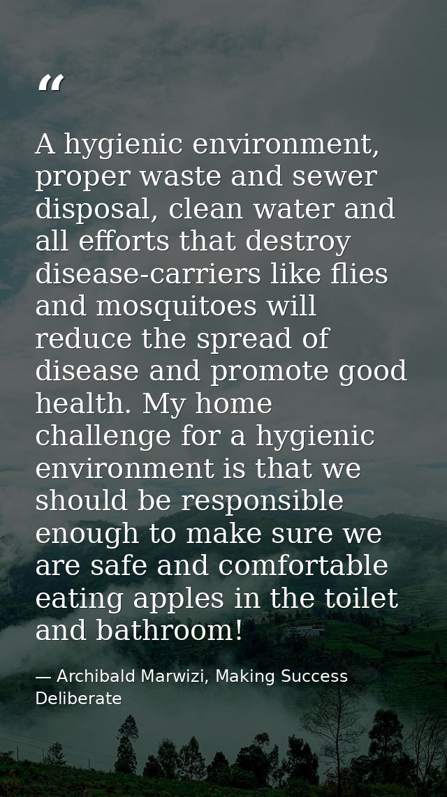 A hygienic environment, proper waste and sewer disposal, clean water and all efforts that destroy disease-carriers like  — Archibald Marwizi, Making Success Deliberate