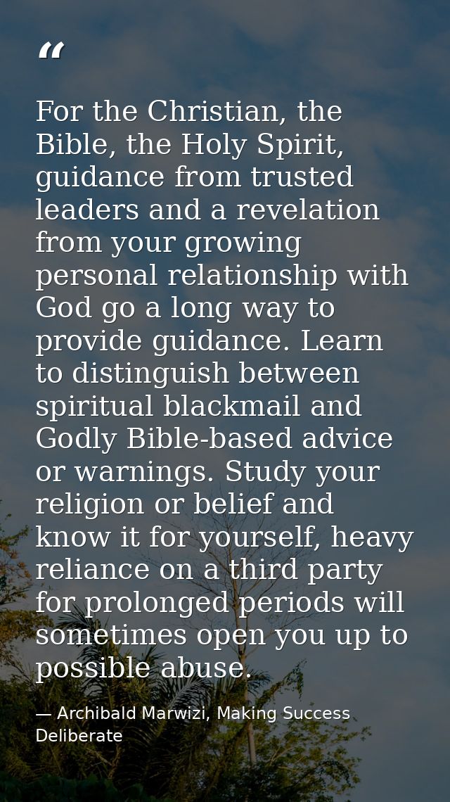 For the Christian, the Bible, the Holy Spirit, guidance from trusted leaders and a revelation from your growing personal — Archibald Marwizi, Making Success Deliberate