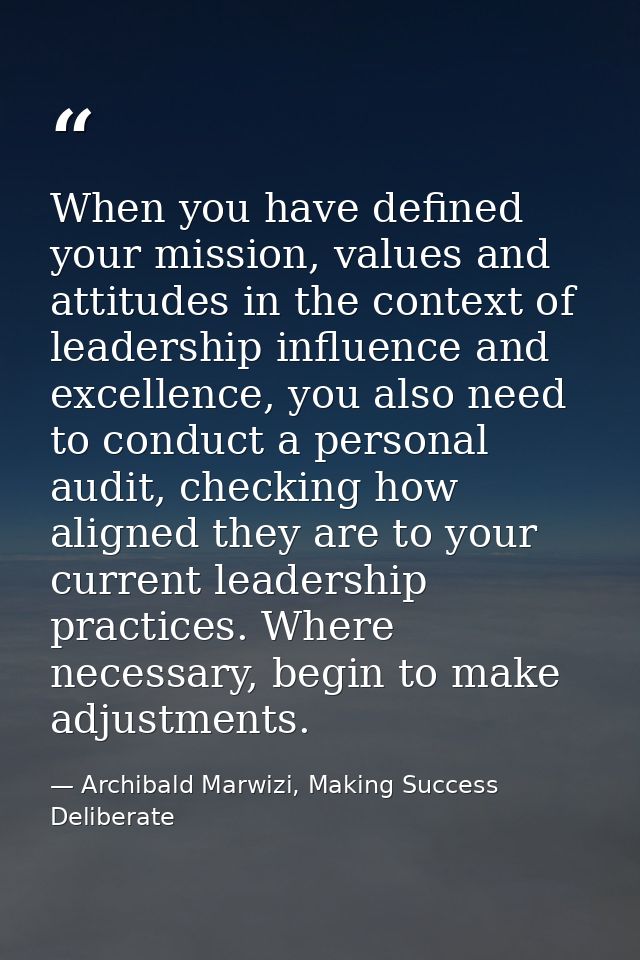 When you have defined your mission, values and attitudes in the context of leadership influence and excellence, you also — Archibald Marwizi, Making Success Deliberate