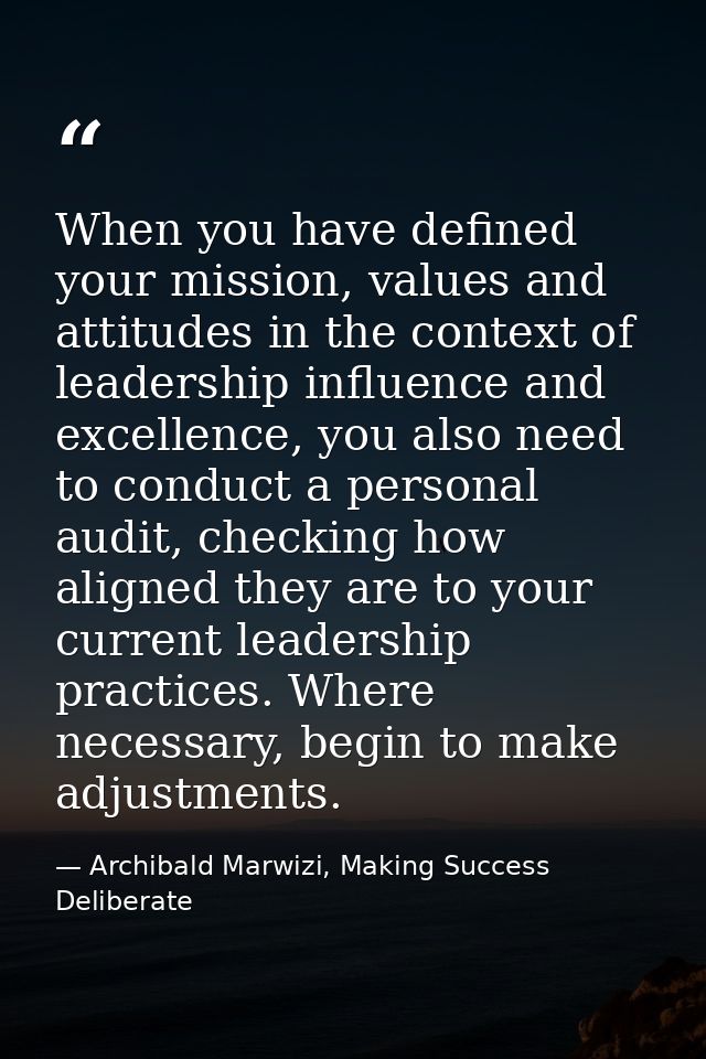 When you have defined your mission, values and attitudes in the context of leadership influence and excellence, you also — Archibald Marwizi, Making Success Deliberate