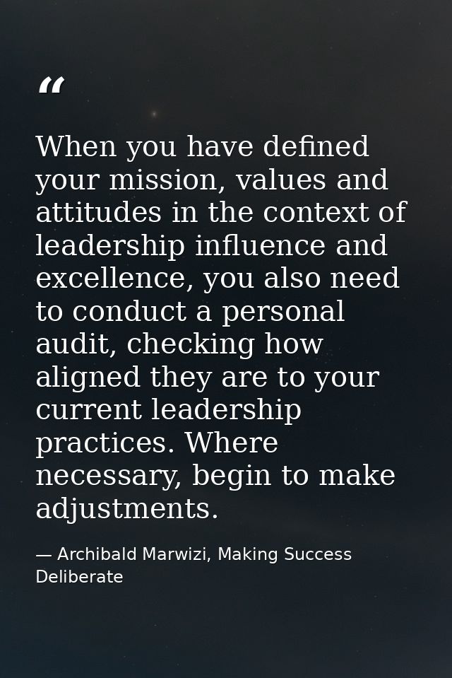 When you have defined your mission, values and attitudes in the context of leadership influence and excellence, you also — Archibald Marwizi, Making Success Deliberate