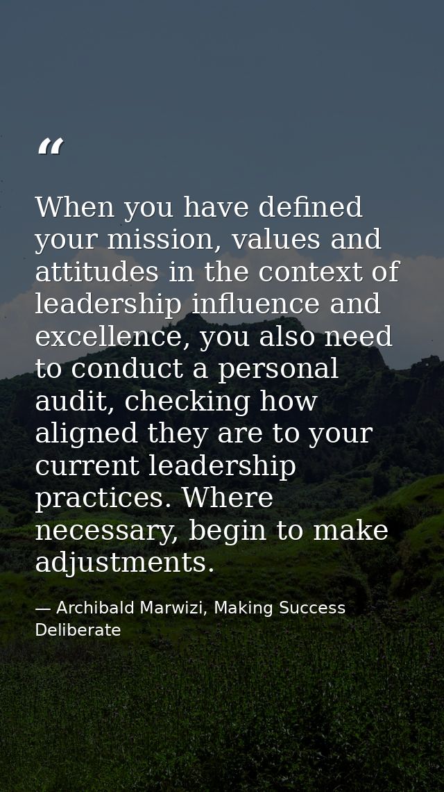 When you have defined your mission, values and attitudes in the context of leadership influence and excellence, you also — Archibald Marwizi, Making Success Deliberate