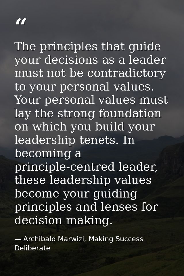 The principles that guide your decisions as a leader must not be contradictory to your personal values. Your personal va — Archibald Marwizi, Making Success Deliberate