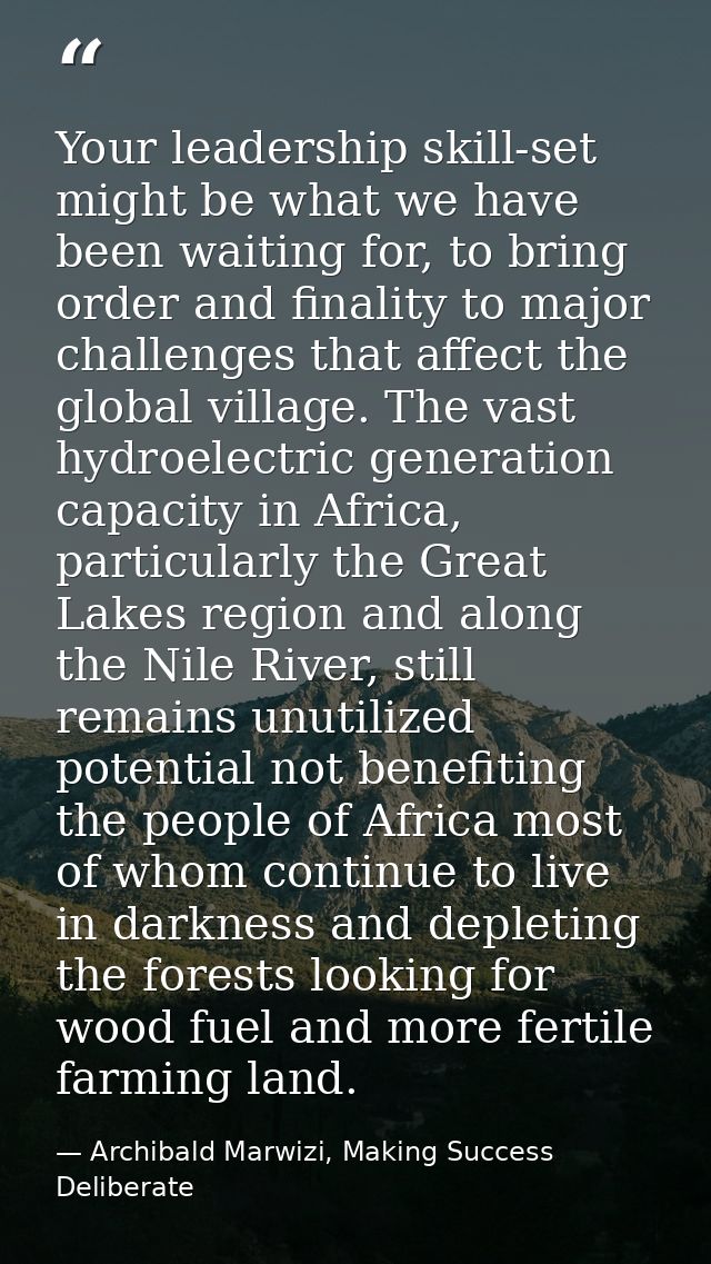 Your leadership skill-set might be what we have been waiting for, to bring order and finality to major challenges that a — Archibald Marwizi, Making Success Deliberate