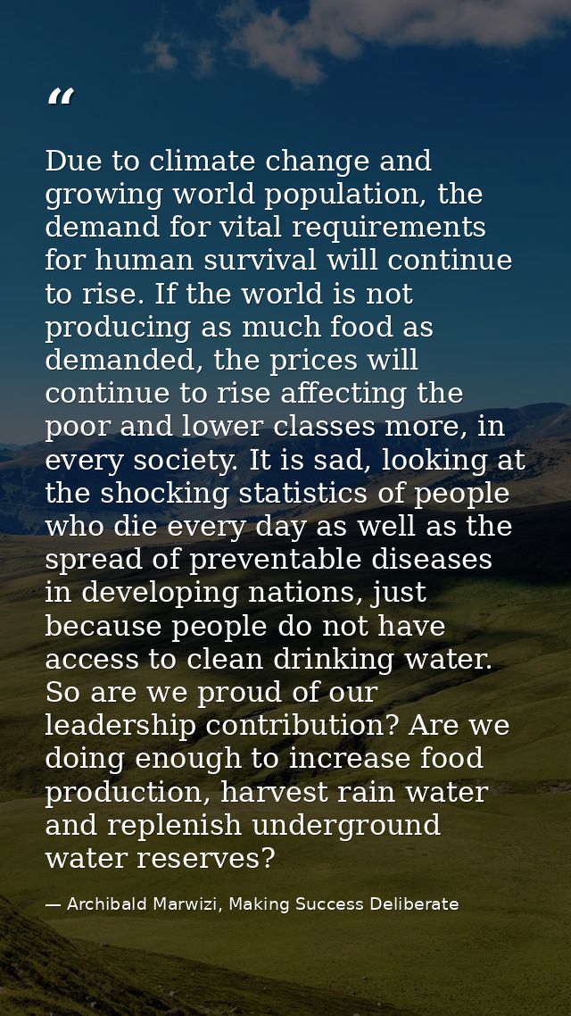 Due to climate change and growing world population, the demand for vital requirements for human survival will continue t — Archibald Marwizi, Making Success Deliberate