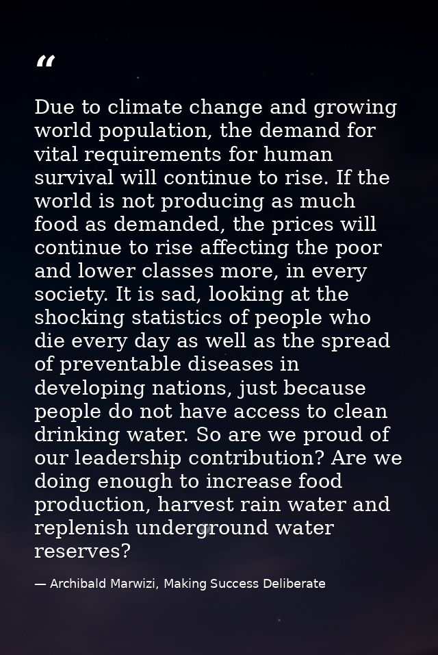 Due to climate change and growing world population, the demand for vital requirements for human survival will continue t — Archibald Marwizi, Making Success Deliberate