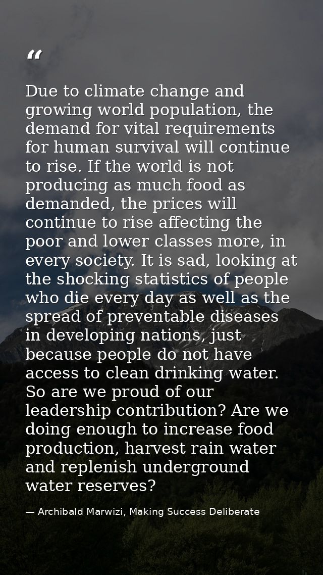Due to climate change and growing world population, the demand for vital requirements for human survival will continue t — Archibald Marwizi, Making Success Deliberate