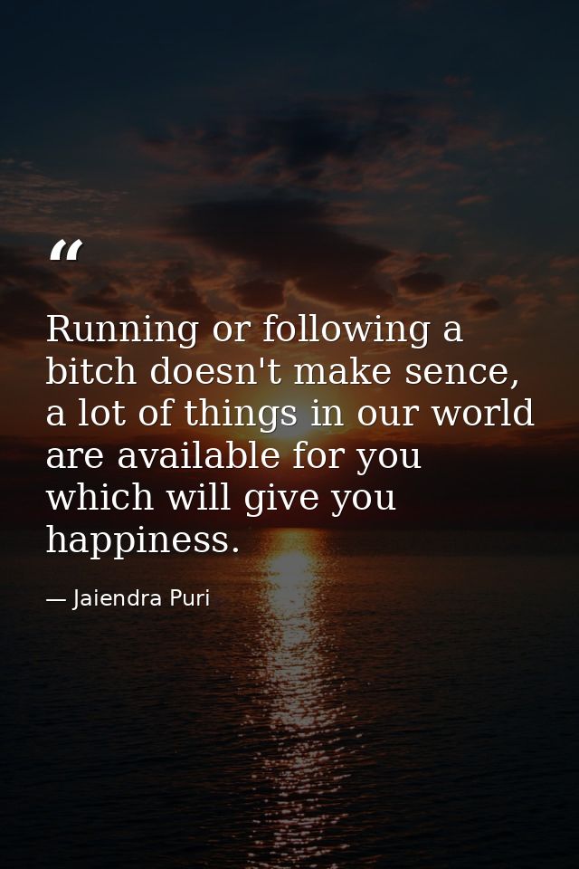 Running or following a bitch doesn't make sence, a lot of things in our world are available for you which will give you  — Jaiendra Puri