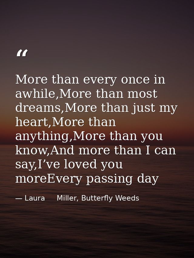 More than every once in awhile,More than most dreams,More than just my heart,More than anything,More than you know,And m — Laura     Miller, Butterfly Weeds