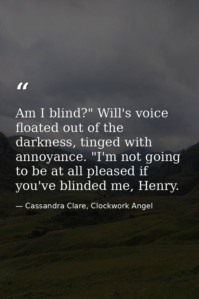 Am I blind?" Will's voice floated out of the darkness, tinged with annoyance. "I'm not going to be at all pleased if you — Cassandra Clare, Clockwork Angel