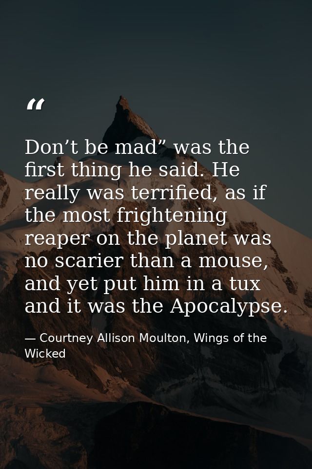 Don’t be mad” was the first thing he said. He really was terrified, as if the most frightening reaper on the planet was  — Courtney Allison Moulton, Wings of the Wicked