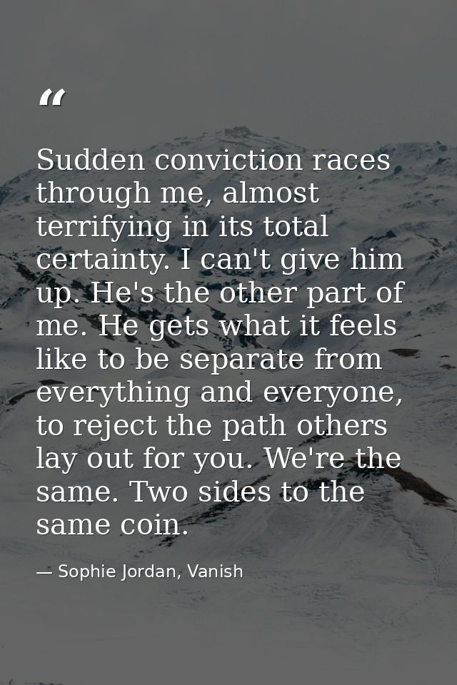 Sudden conviction races through me, almost terrifying in its total certainty. I can't give him up. He's the other part o — Sophie Jordan, Vanish