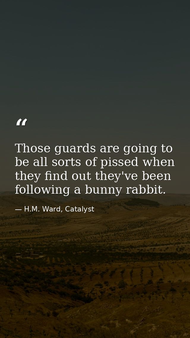Those guards are going to be all sorts of pissed when they find out they've been following a bunny rabbit. — H.M. Ward, Catalyst