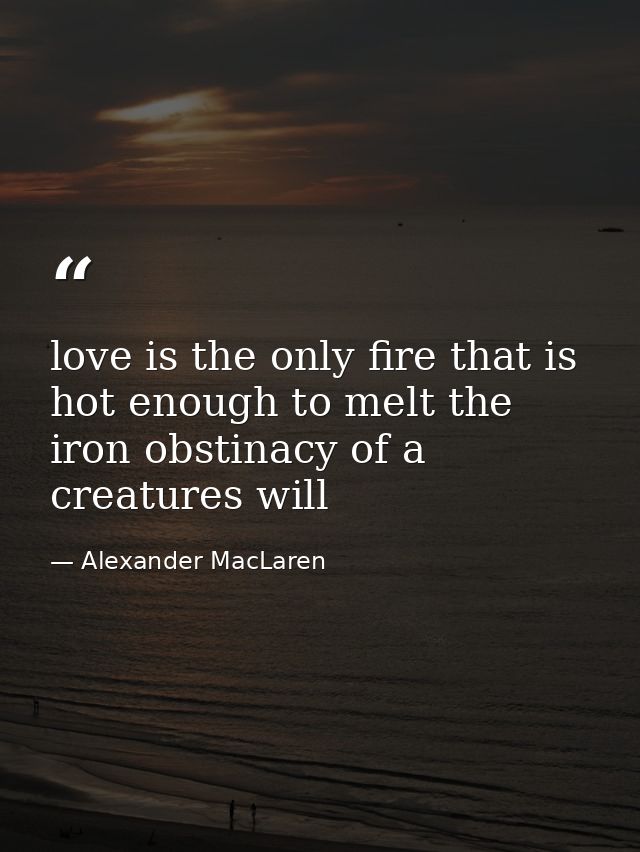 love is the only fire that is hot enough to melt the iron obstinacy of a creatures will — Alexander MacLaren