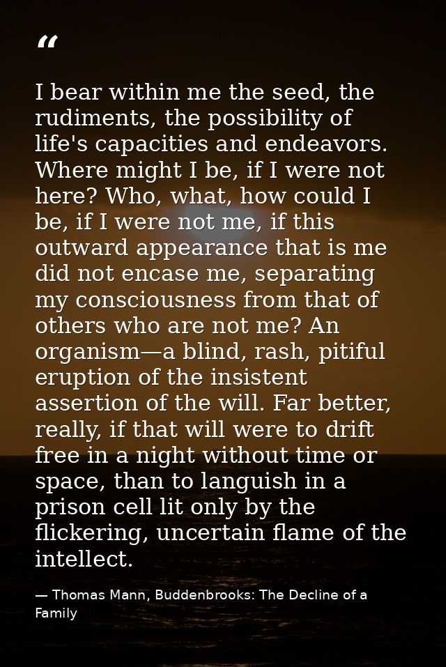 I bear within me the seed, the rudiments, the possibility of life's capacities and endeavors. Where might I be, if I wer — Thomas Mann, Buddenbrooks: The Decline of a Family