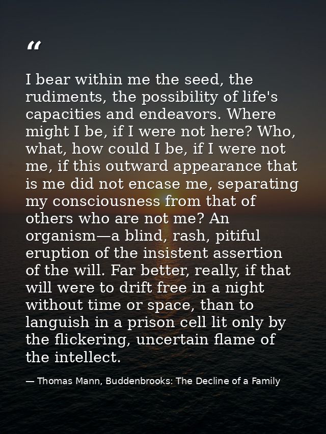 I bear within me the seed, the rudiments, the possibility of life's capacities and endeavors. Where might I be, if I wer — Thomas Mann, Buddenbrooks: The Decline of a Family