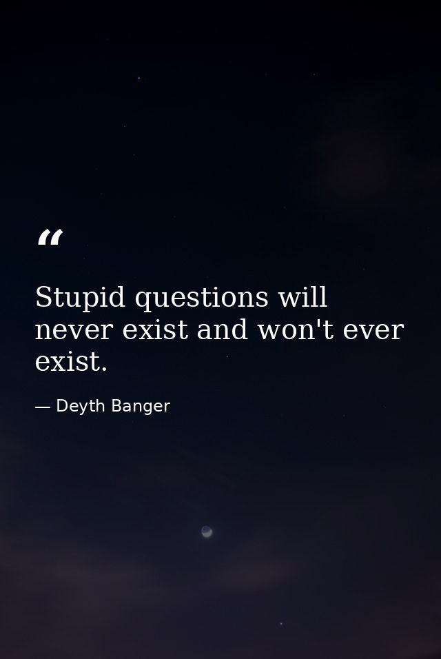 Stupid questions will never exist and won't ever exist. — Deyth Banger