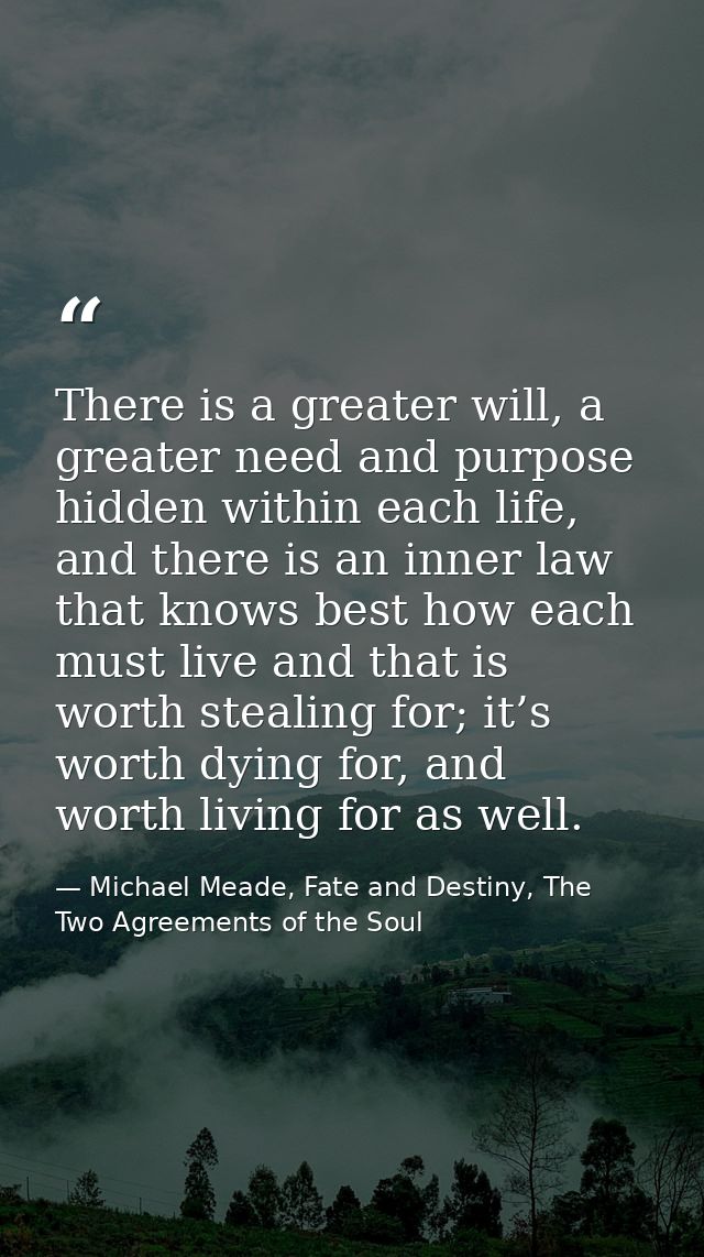 There is a greater will, a greater need and purpose hidden within each life, and there is an inner law that knows best h — Michael Meade, Fate and Destiny, The Two Agreements of the Soul
