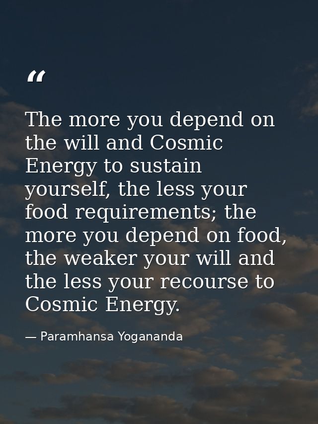 The more you depend on the will and Cosmic Energy to sustain yourself, the less your food requirements; the more you dep — Paramhansa Yogananda