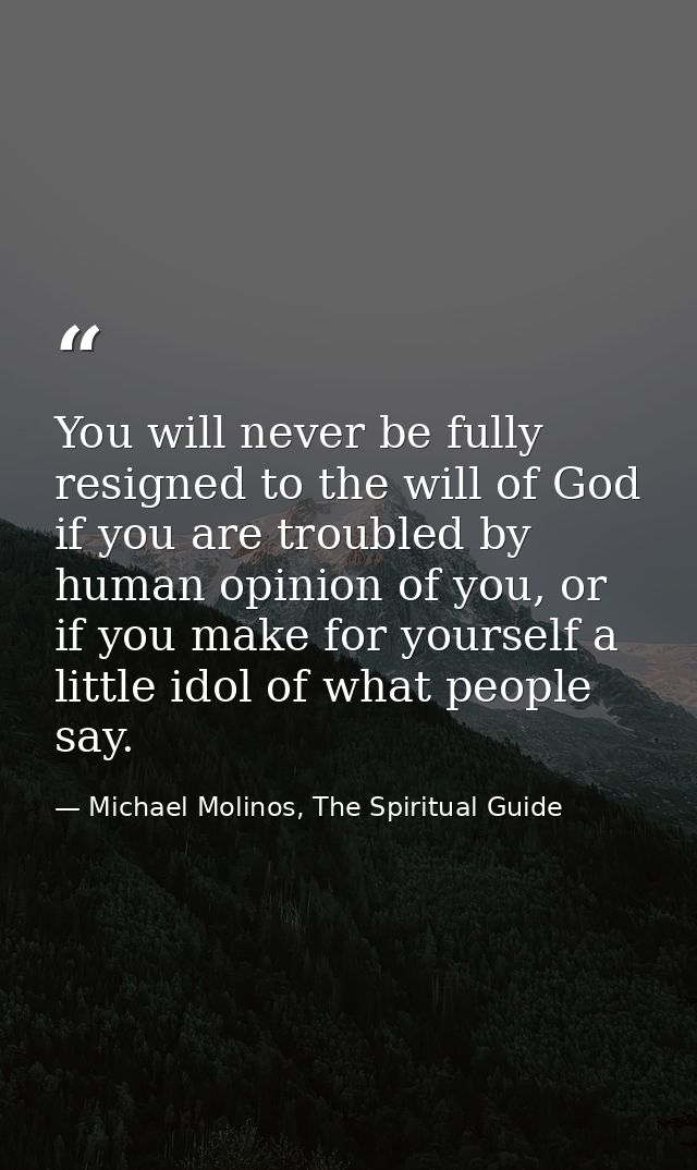 You will never be fully resigned to the will of God if you are troubled by human opinion of you, or if you make for your — Michael Molinos, The Spiritual Guide