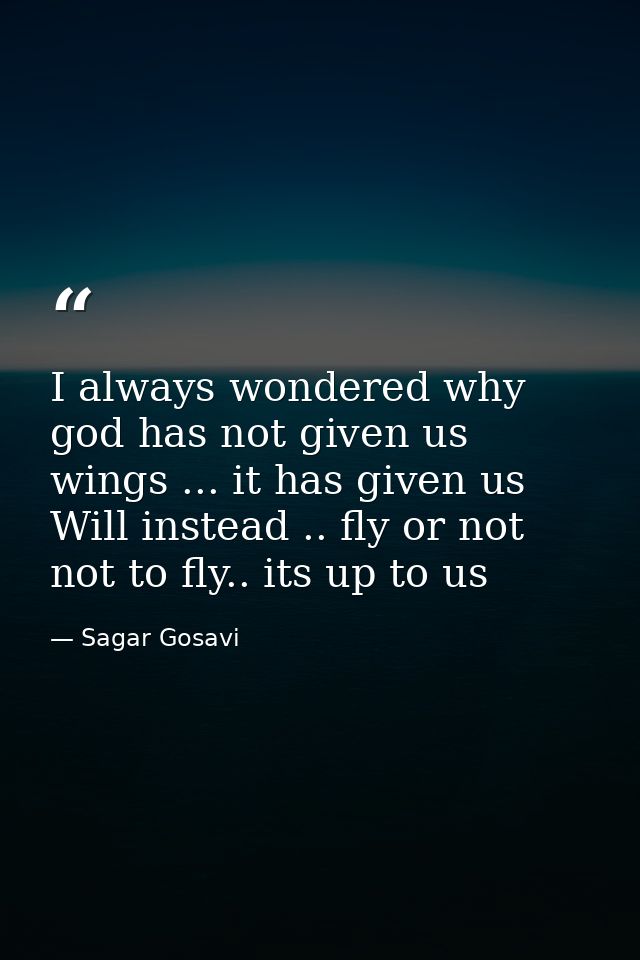I always wondered why god has not given us wings ... it has given us Will instead .. fly or not not to fly.. its up to u — Sagar Gosavi
