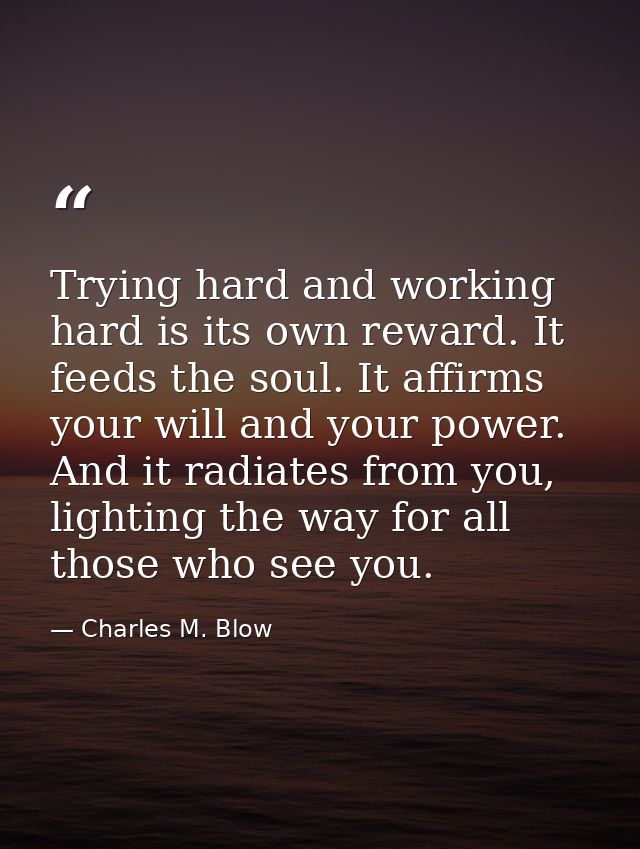 Trying hard and working hard is its own reward. It feeds the soul. It affirms your will and your power. And it radiates  — Charles M. Blow