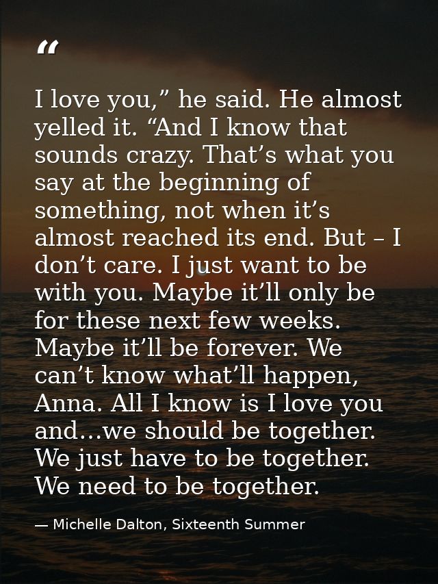 I love you,” he said. He almost yelled it. “And I know that sounds crazy. That’s what you say at the beginning of someth — Michelle Dalton, Sixteenth Summer