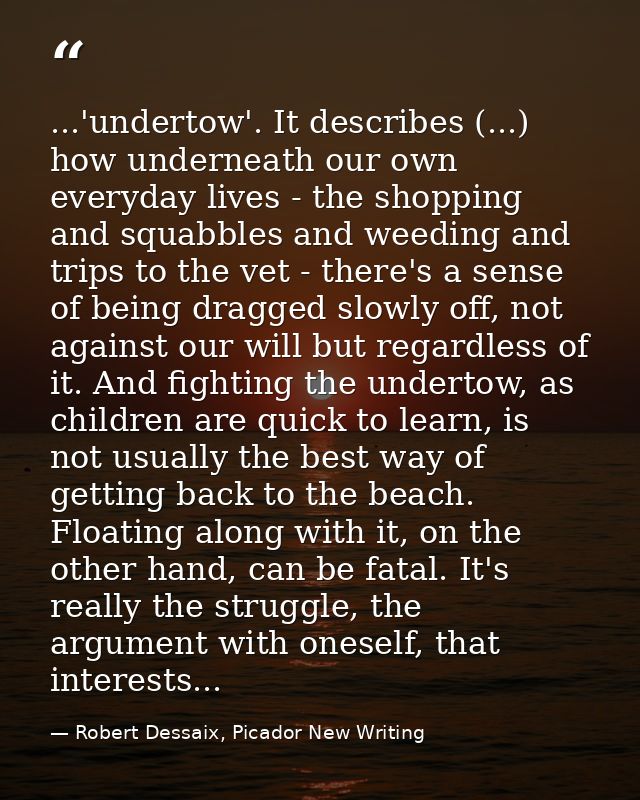 ...'undertow'. It describes (...) how underneath our own everyday lives - the shopping and squabbles and weeding and tri — Robert Dessaix, Picador New Writing