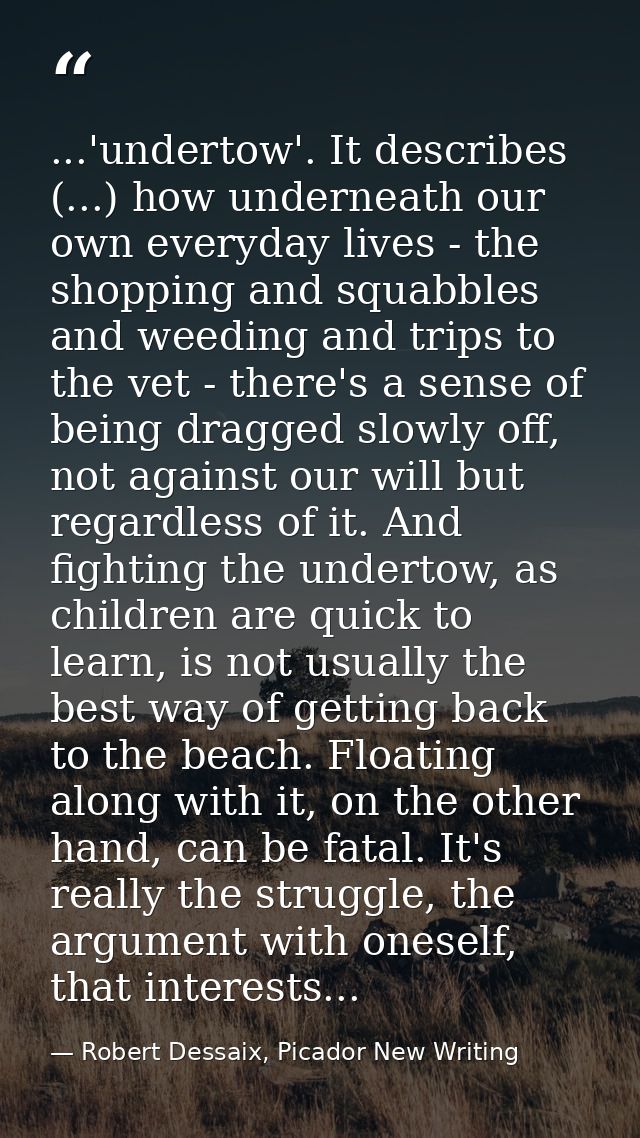 ...'undertow'. It describes (...) how underneath our own everyday lives - the shopping and squabbles and weeding and tri — Robert Dessaix, Picador New Writing