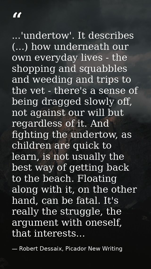 ...'undertow'. It describes (...) how underneath our own everyday lives - the shopping and squabbles and weeding and tri — Robert Dessaix, Picador New Writing