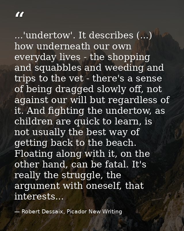 ...'undertow'. It describes (...) how underneath our own everyday lives - the shopping and squabbles and weeding and tri — Robert Dessaix, Picador New Writing