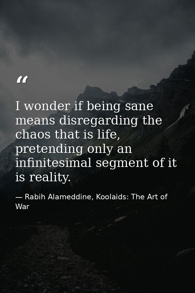 I wonder if being sane means disregarding the chaos that is life, pretending only an infinitesimal segment of it is real — Rabih Alameddine, Koolaids: The Art of War