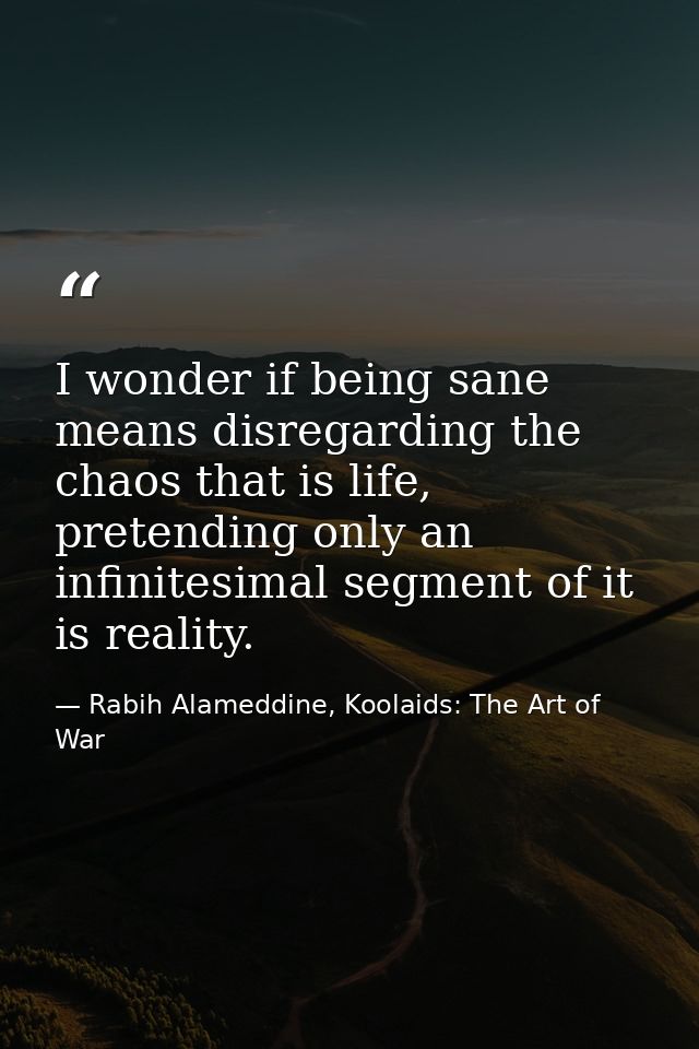 I wonder if being sane means disregarding the chaos that is life, pretending only an infinitesimal segment of it is real — Rabih Alameddine, Koolaids: The Art of War