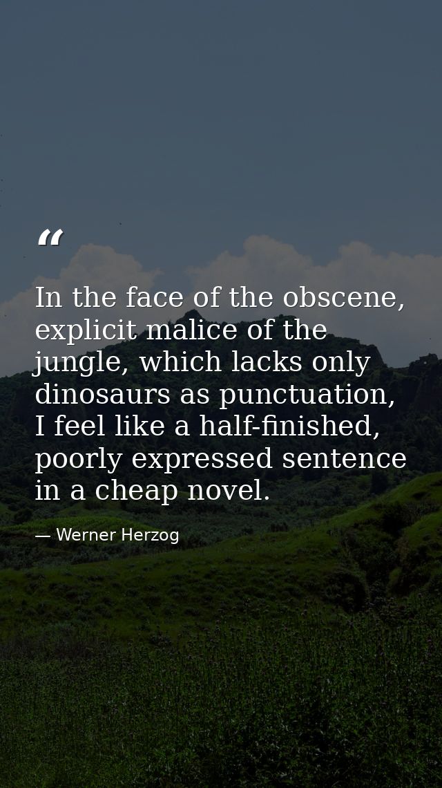 In the face of the obscene, explicit malice of the jungle, which lacks only dinosaurs as punctuation, I feel like a half — Werner Herzog