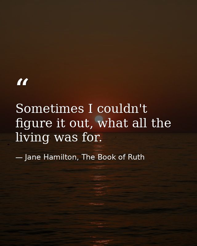 Sometimes I couldn't figure it out, what all the living was for. — Jane Hamilton, The Book of Ruth