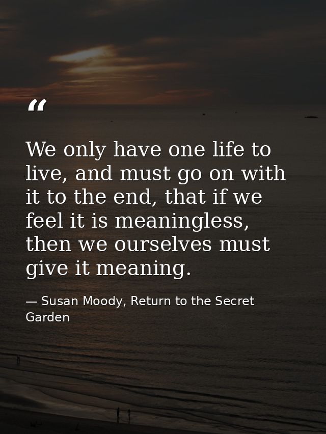 We only have one life to live, and must go on with it to the end, that if we feel it is meaningless, then we ourselves m — Susan Moody, Return to the Secret Garden