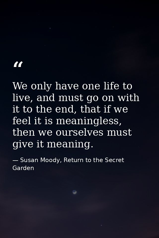 We only have one life to live, and must go on with it to the end, that if we feel it is meaningless, then we ourselves m — Susan Moody, Return to the Secret Garden